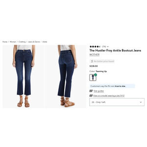 MOTHER The Hustler Ankle Fray Teaming Up SIze 30 Blue Denim High Rise